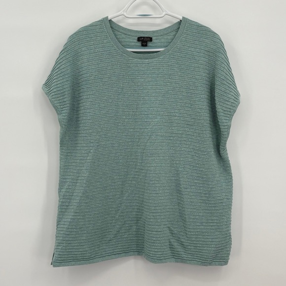 J. Jill Sweaters - J. Jill Wearever Blue Green Pointelle Knit Cap Sleeve Sweater Top XL